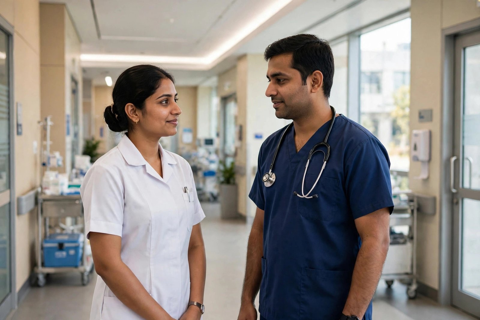 RRB Paramedical Exam Date 2026: hospital corridor me nurse aur paramedical technician
