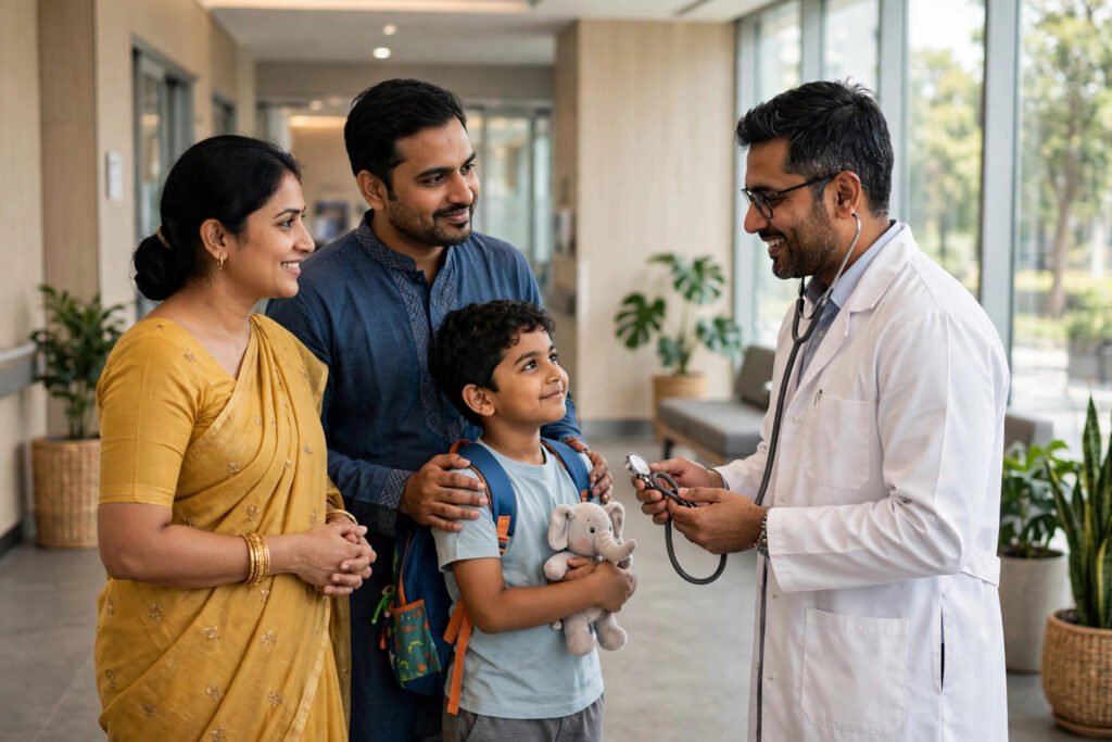 Insurance par GST zero hone ke baad health insurance ka fayda — doctor ke saath parivaar