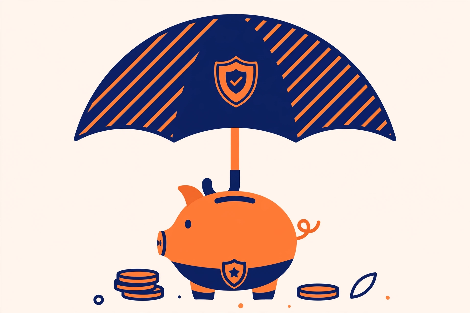 Emergency fund ka illustration — chhate ke neeche surakshit piggy bank