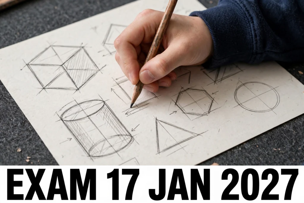 Design entrance exam ke liye sketch banata student