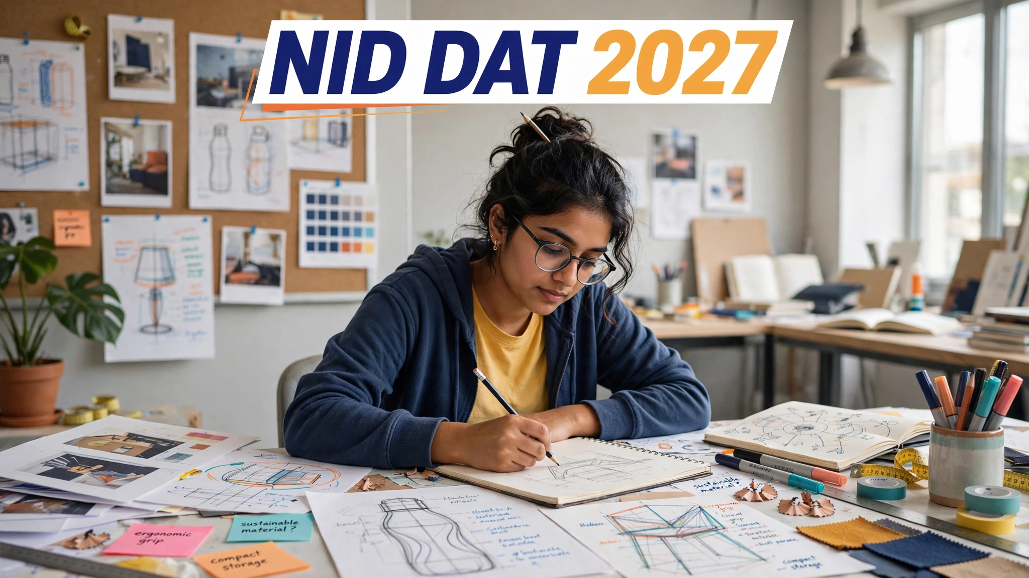 NID DAT 2027 ki taiyaari karta hua design student