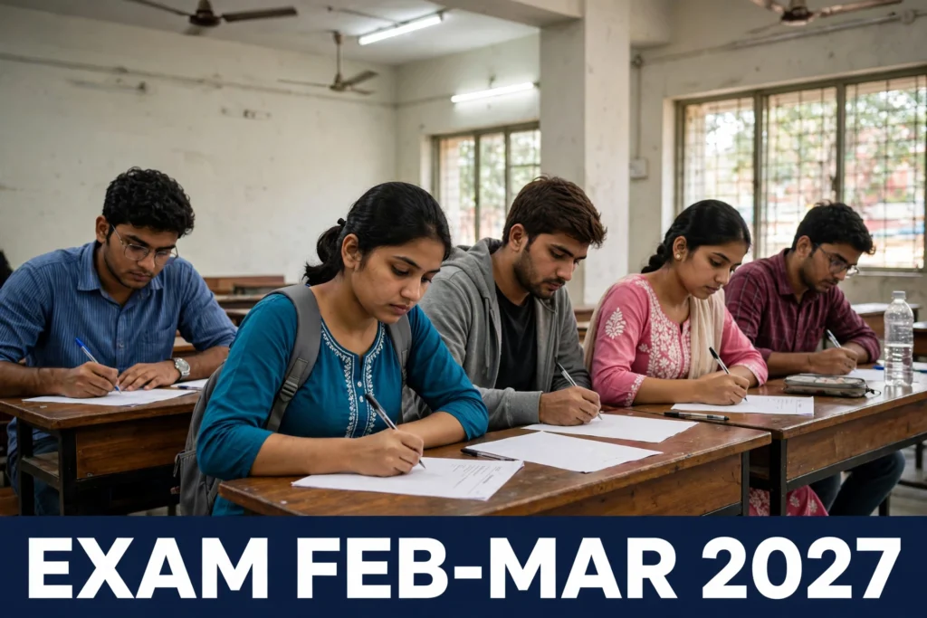 Board exam hall me paper likhte students
