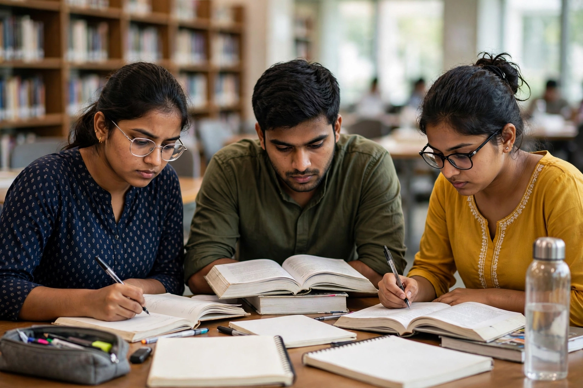 Library mein entrance exam ki taiyari karte MBA aspirants
