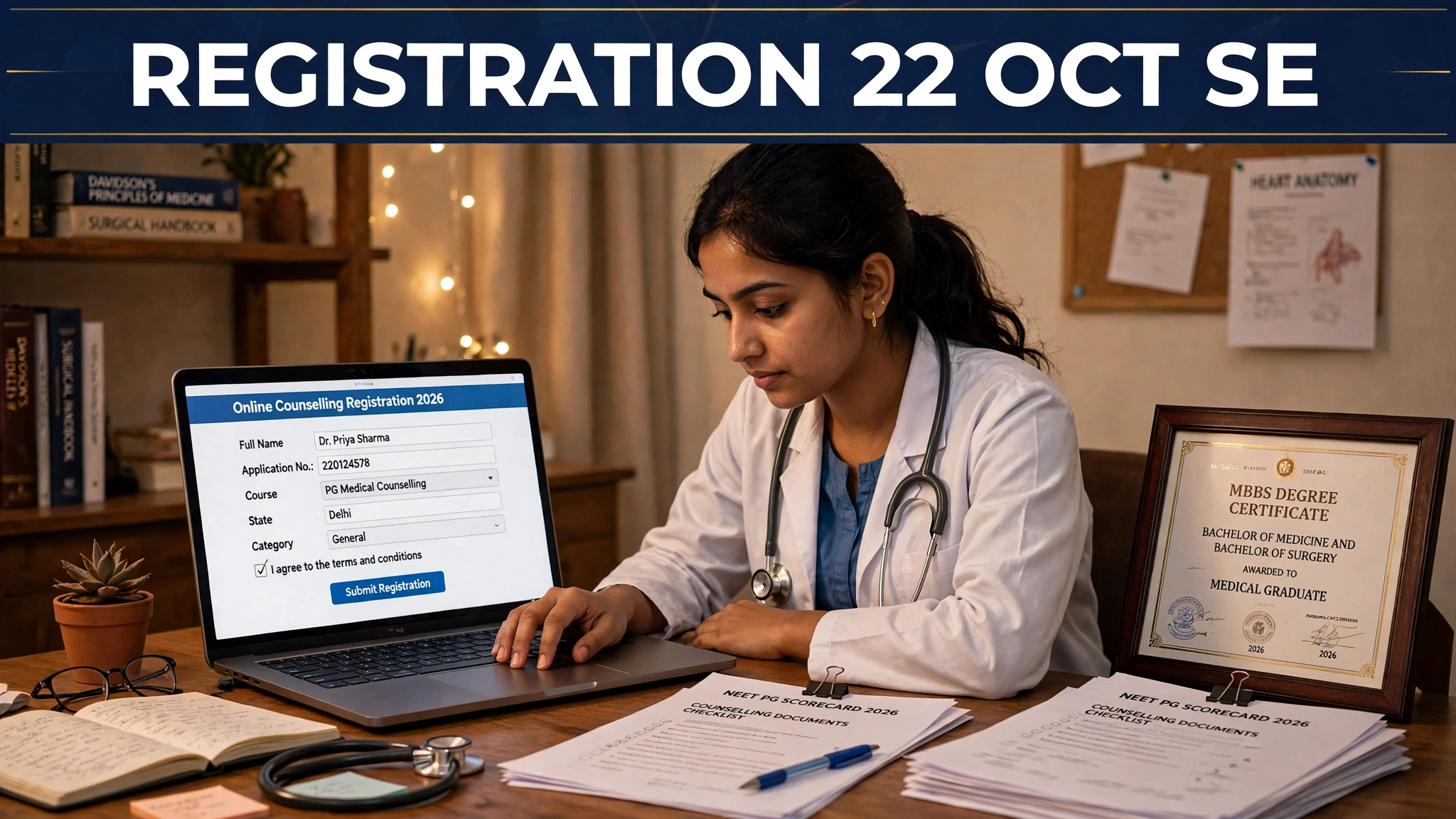 Bihar PGMAC 2026 registration — doctor laptop par online counselling form bharta hua