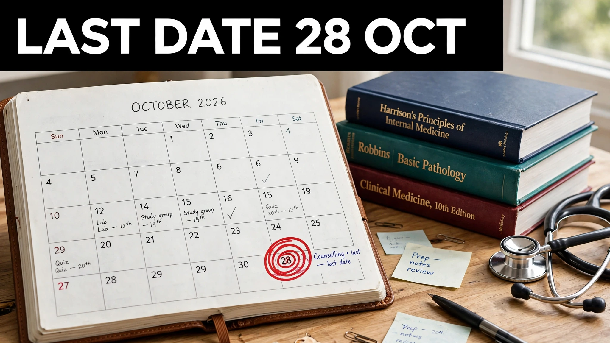 Bihar PGMAC 2026 — 28 Oct last date, calendar par highlighted dates