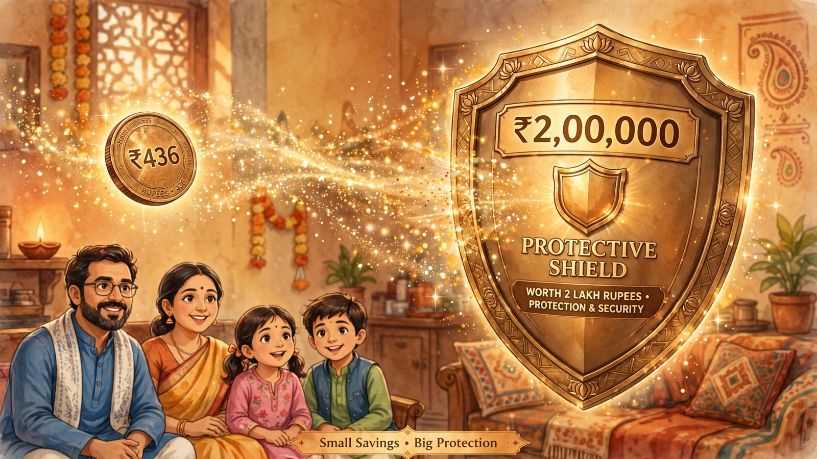 ₹436 premium par ₹2 lakh ke jeevan bima cover ka illustration