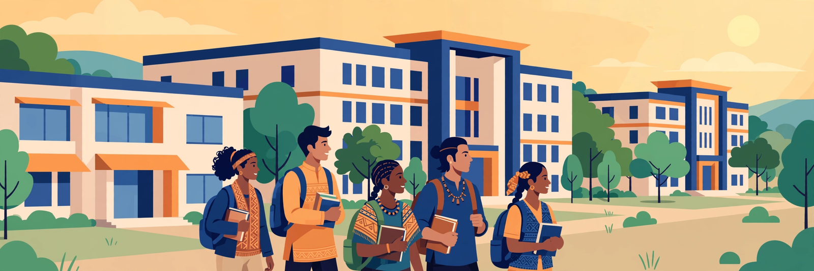 Top Class Scholarship ST Students — college campus aur students ka illustration