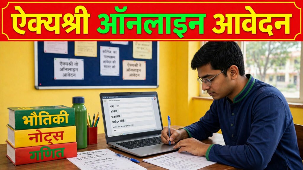 Student filling Aikyashree form online on laptop