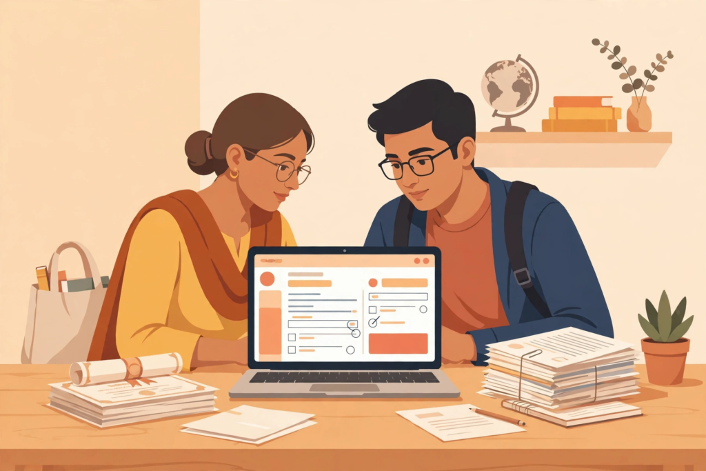Rajasthan post matric scholarship online apply: students filling online scholarship application form on laptop