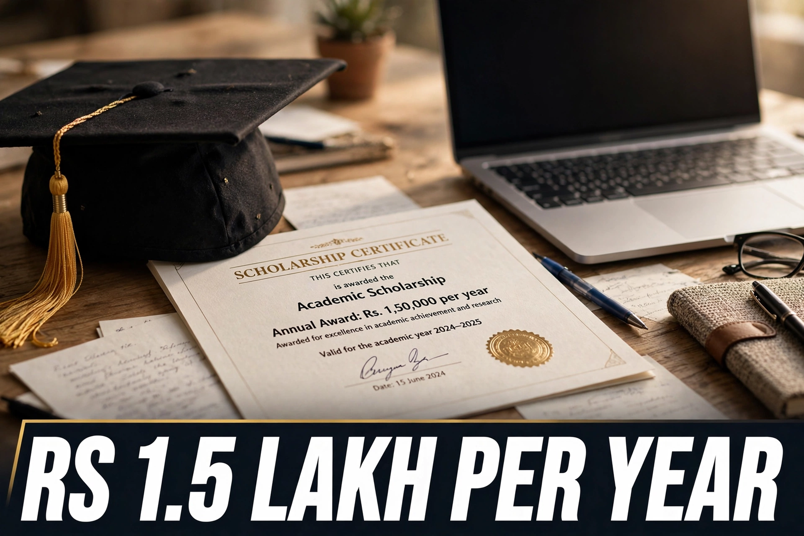 Scholarship certificate aur graduation cap