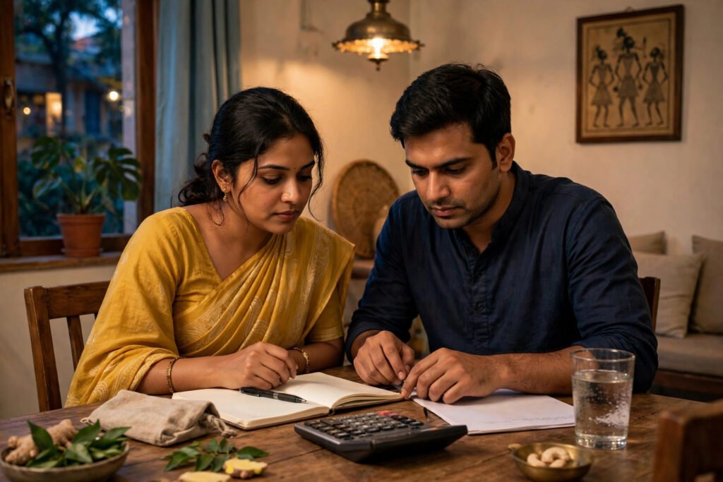 Step up SIP ka cap aur budget planning — calculator ke saath monthly budget banata parivaar