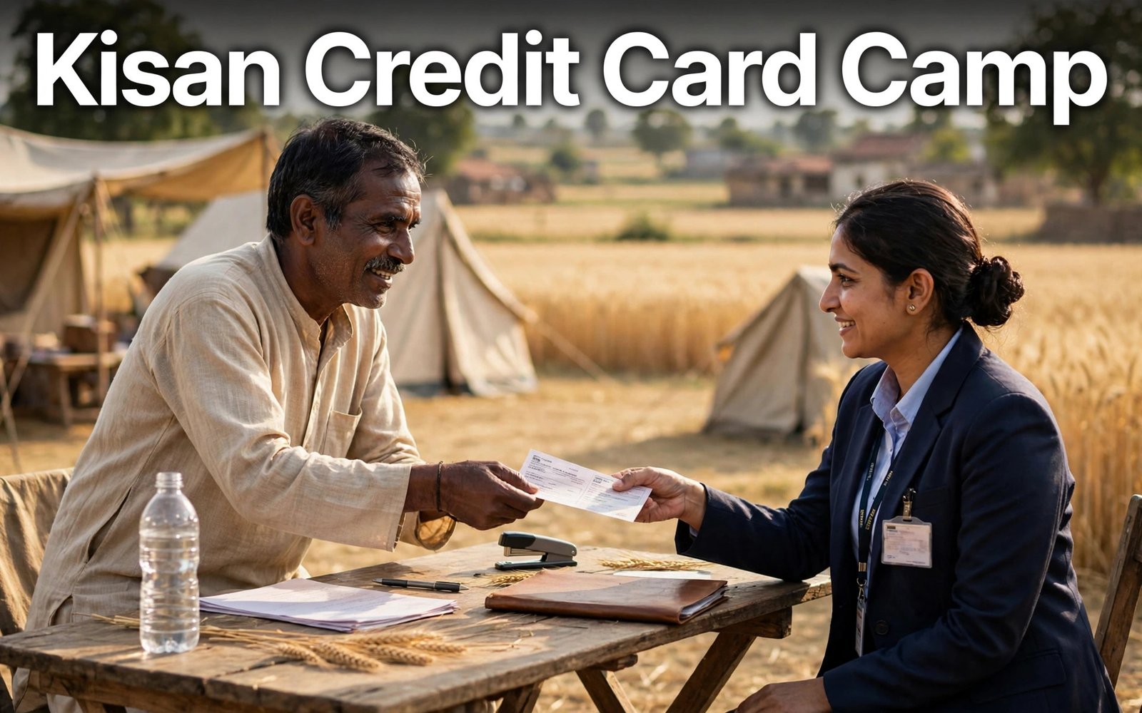Farmer submitting Kisan Credit Card application at financial inclusion saturation camp