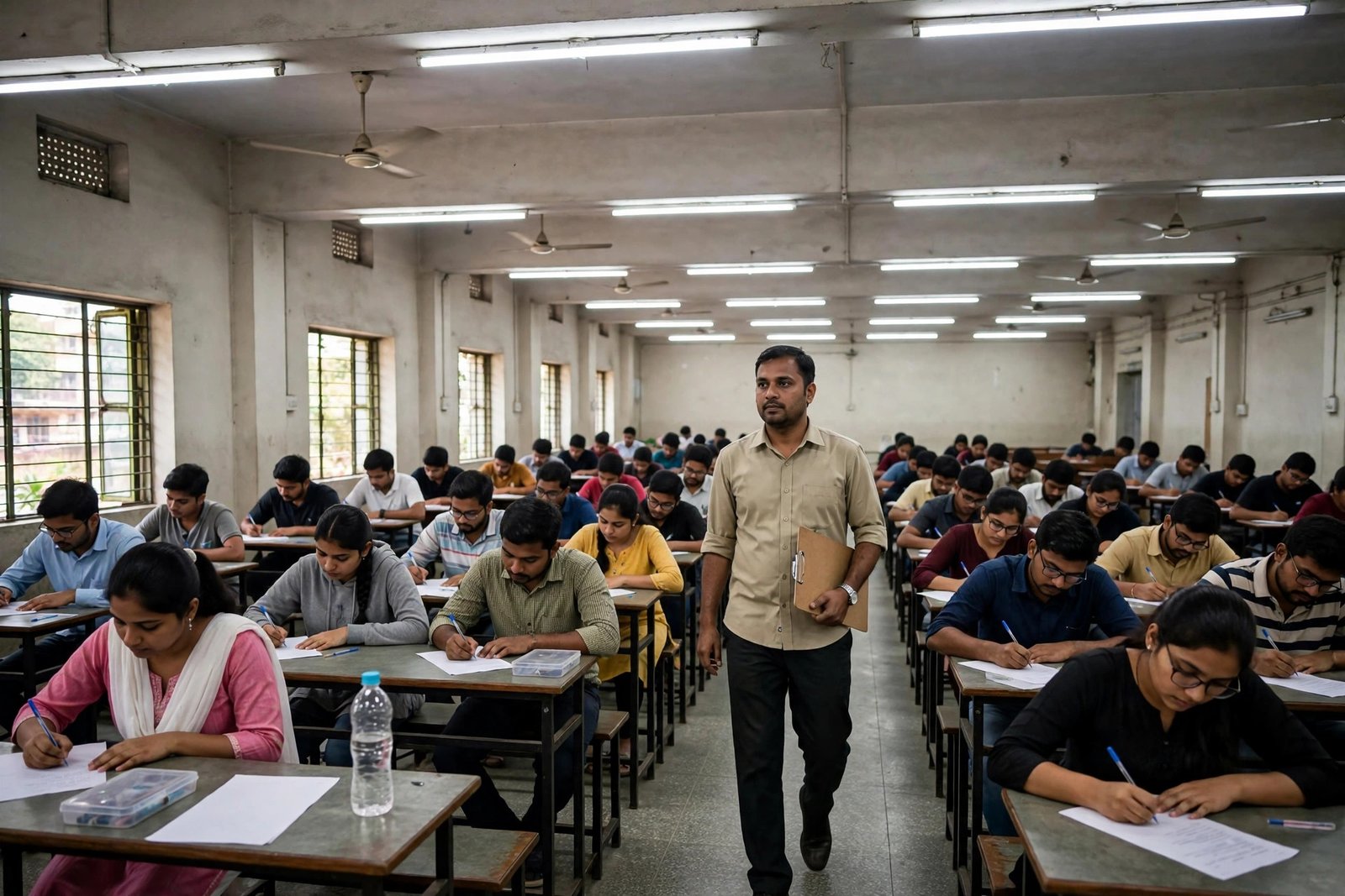 SBI PO Mains Result 2026 — pariksha hall me exam dete candidates ki pratinidhi tasveer
