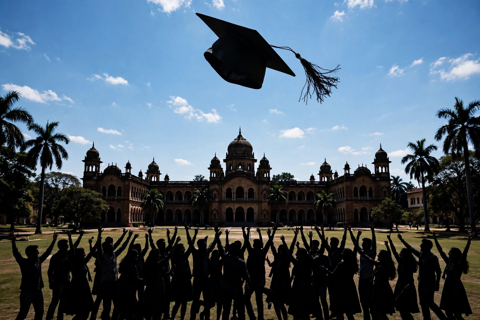 Graduation cap aur college campus — post-matric scholarship ka labh