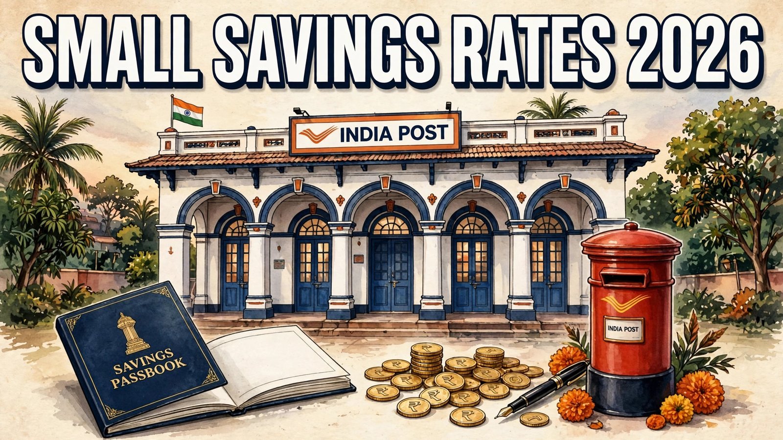 post office interest rates 2026 — India Post building aur savings passbook