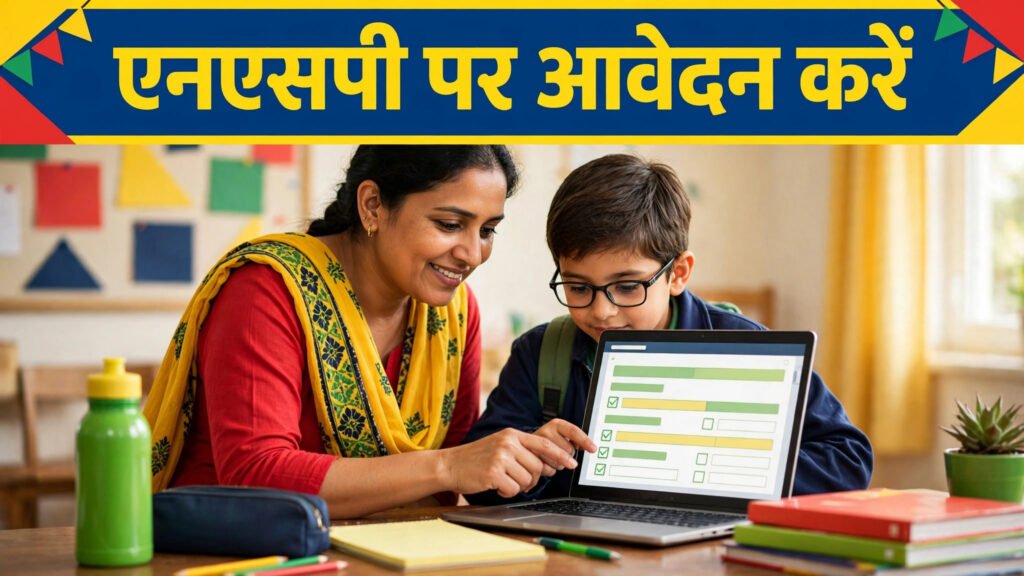 Parent and child filling NSP Pre-Matric form on laptop