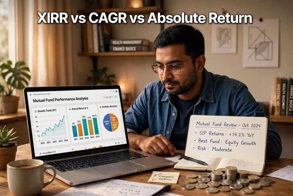 XIRR vs CAGR — monthly SIP cash flow aur portfolio growth dikhata chart