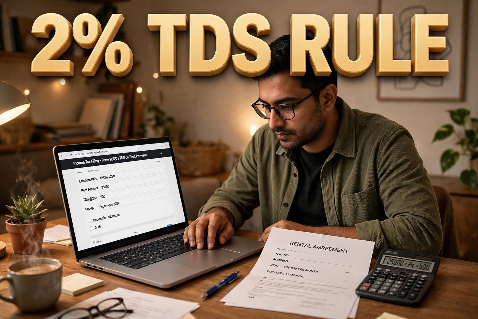 TDS on rent — 2 percent TDS rule, laptop par Form 26QC bharte hue kirayedar