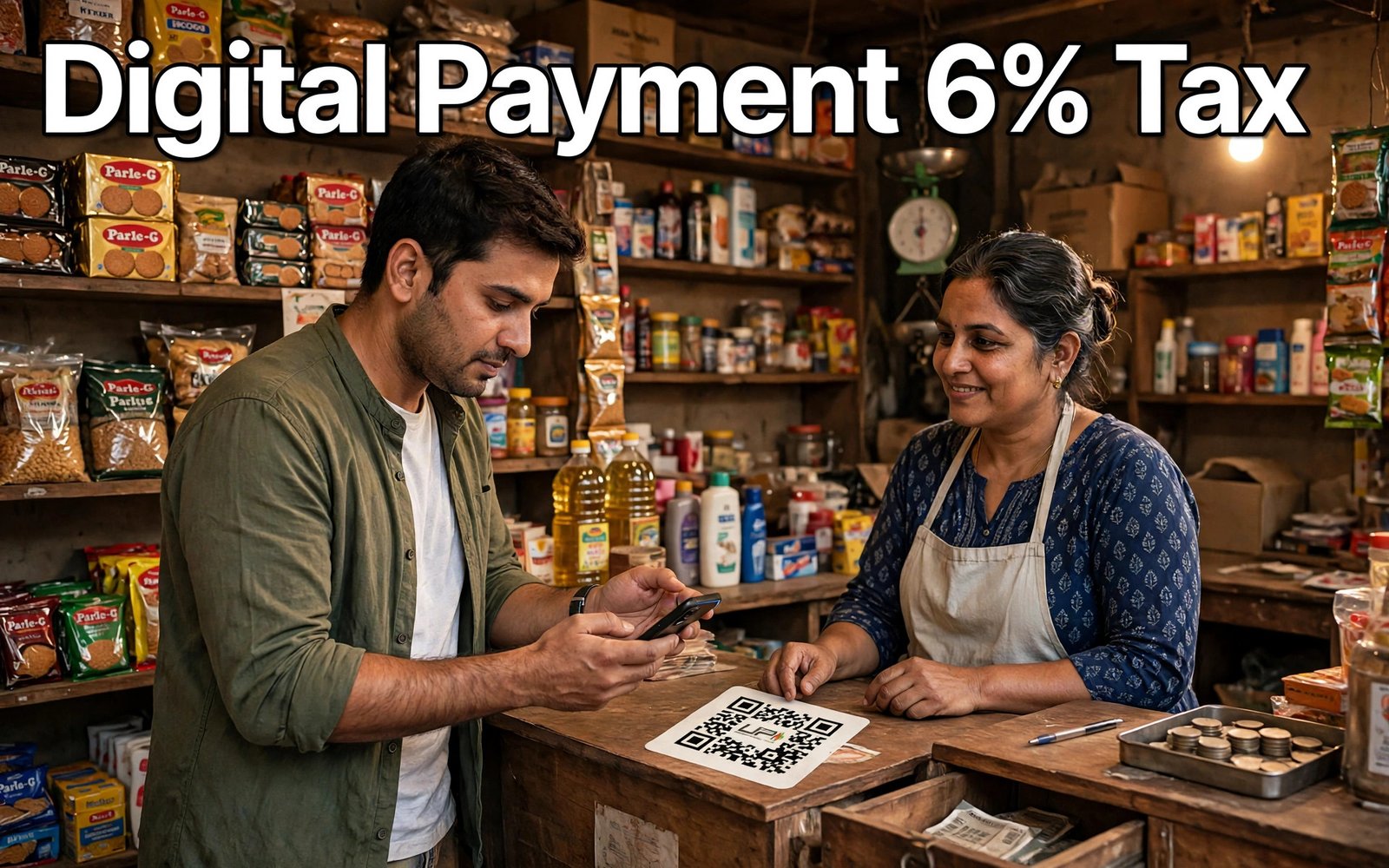 Digital payment QR code showing 6 percent lower presumptive tax rate under 44AD scheme