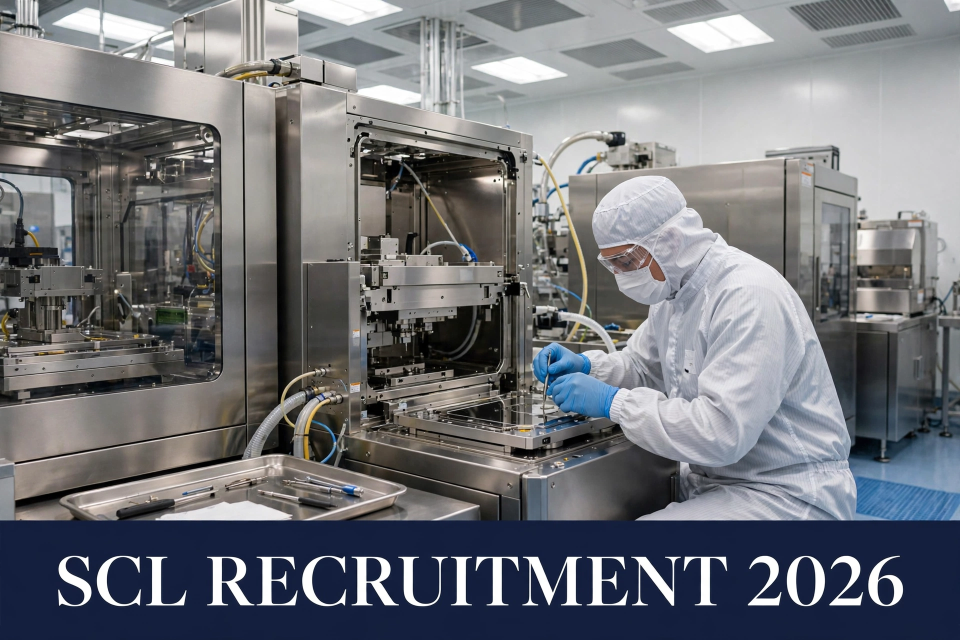 Semi-conductor laboratory technician working on chip fabrication equipment