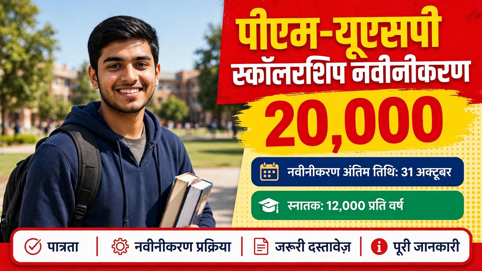 PM-USP Central Sector Scholarship renewal - college student with books