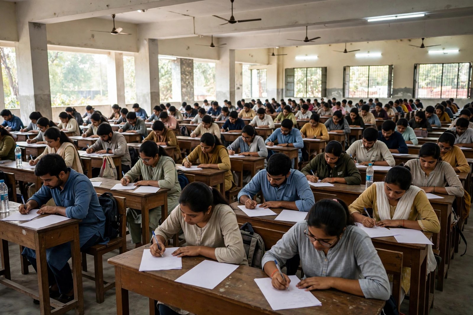 Exam hall mein competitive exam dete hue aspirants