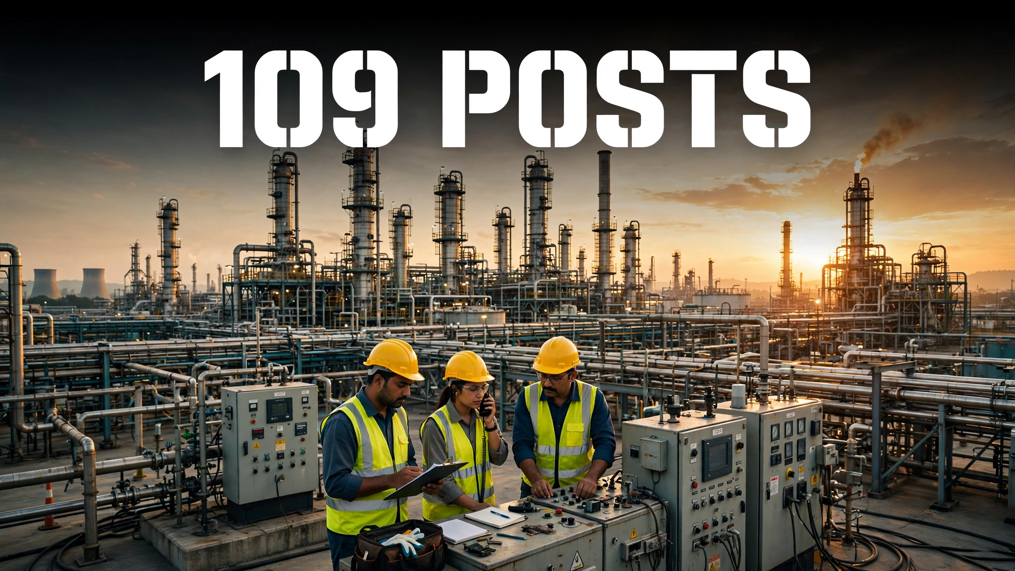 EIL Recruitment 2026 vacancies — 109 posts, engineers at petrochemical plant control panels