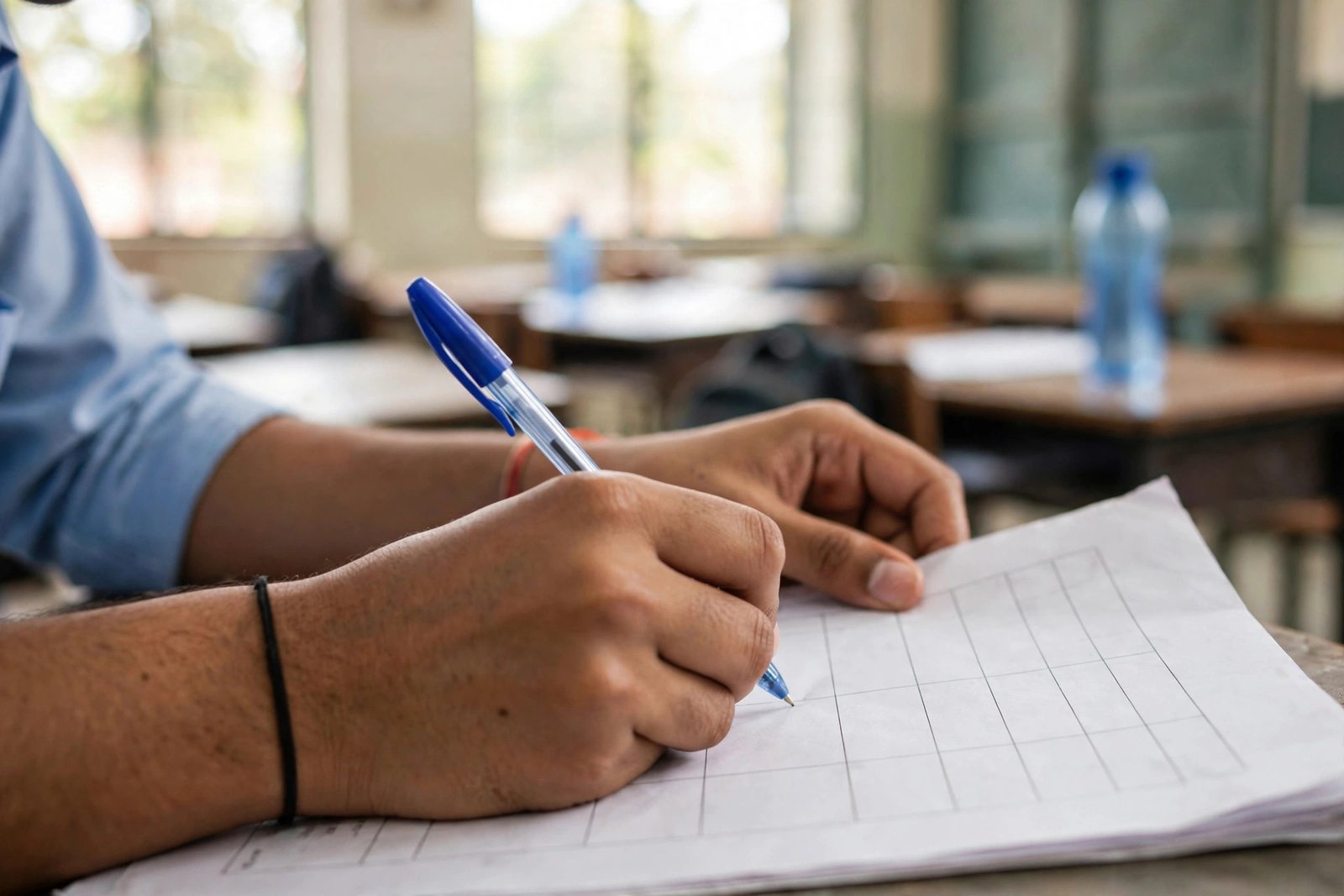 Answer sheet par exam likhta hua student