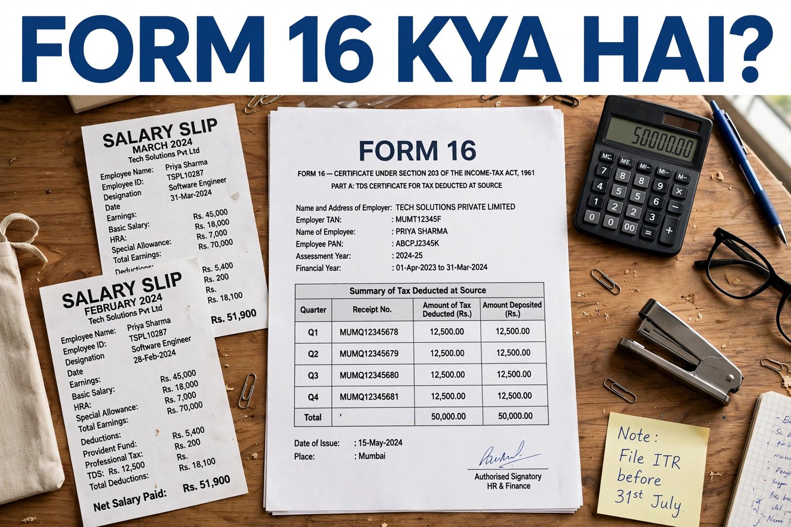 Form 16 kya hai — TDS certificate aur salary slip tax filing concept