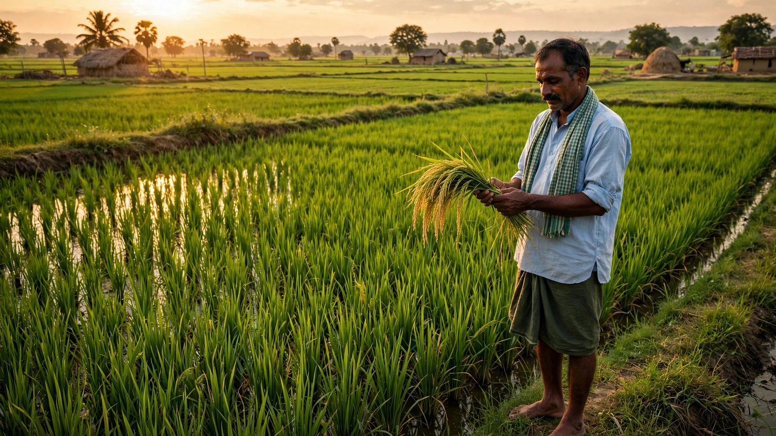 pmfby kya hai — fasal bima yojana ke tahat khet me khada Indian kisan
