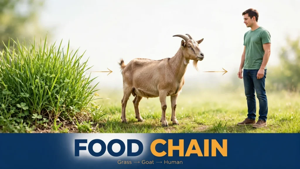 Food chain example grass to goat to human