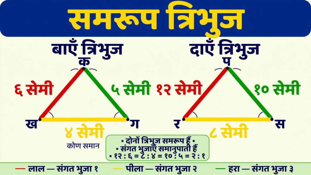 Samroop tribhuj diagram - bade aur chhote tribhuj, corresponding sides marked