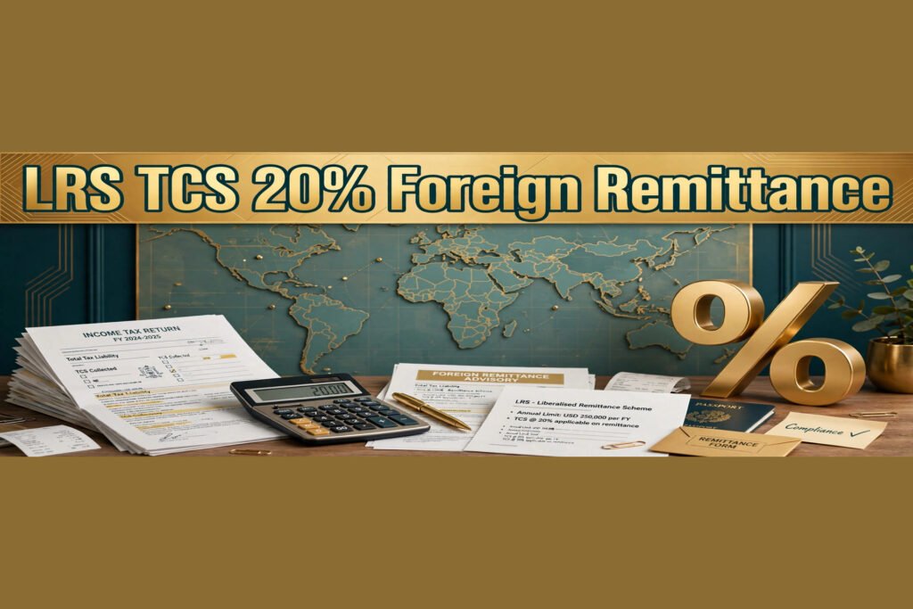 TCS on foreign remittance — vyakti laptop par overseas money transfer karte hue