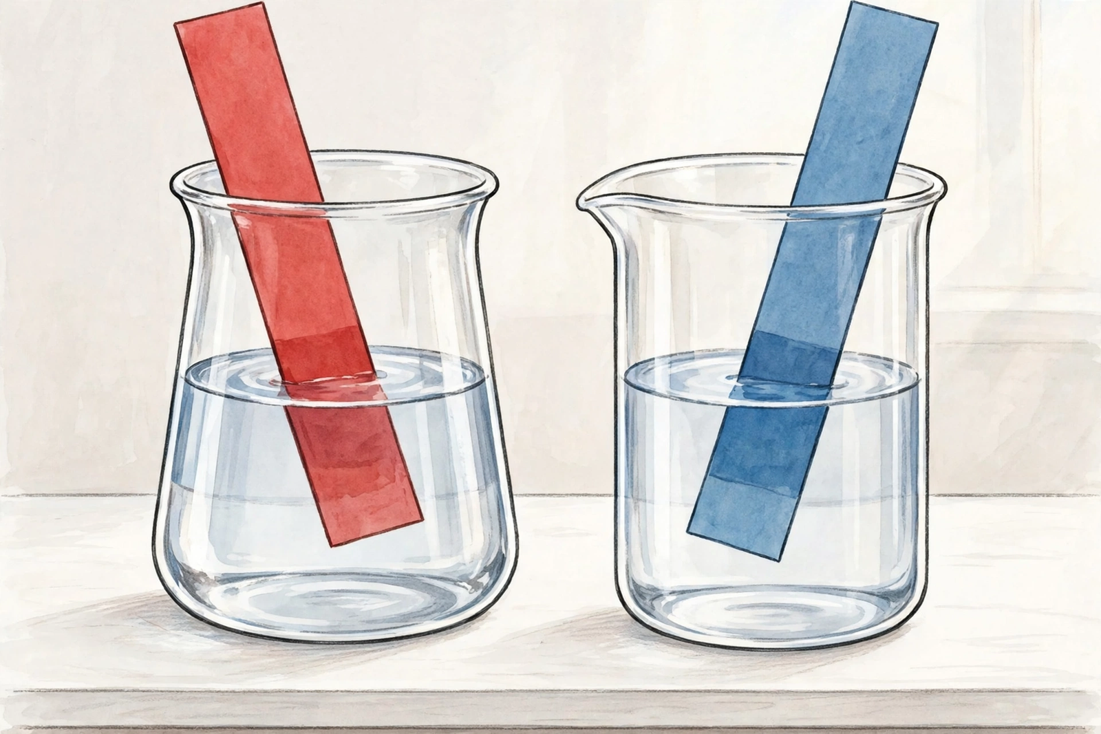Laal aur neele litmus kagaz test tube ke paas — amla aur kshar ki pehchan