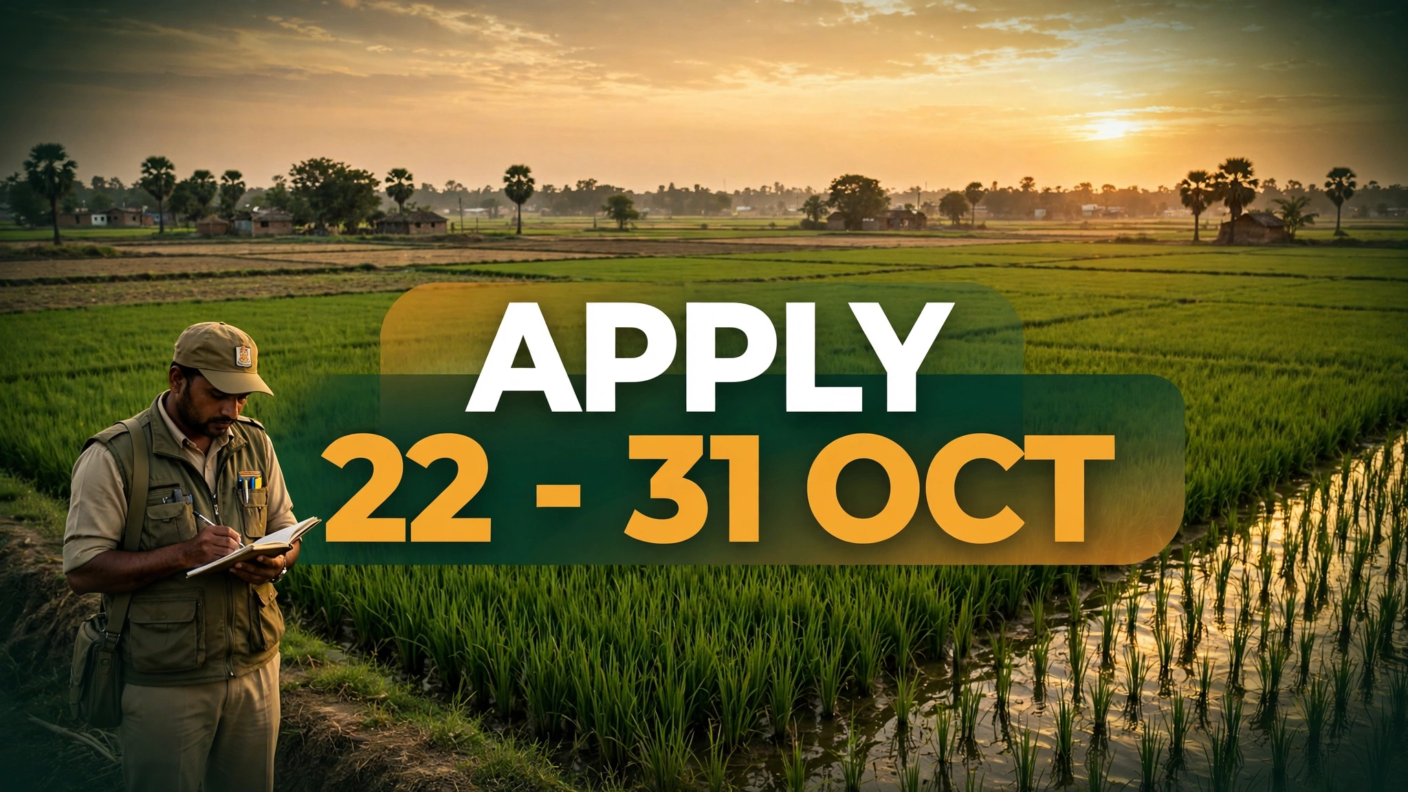 BSSC Field Assistant Mains Form 2026 — apply 22 to 31 October, assistant writing field notes at sunset