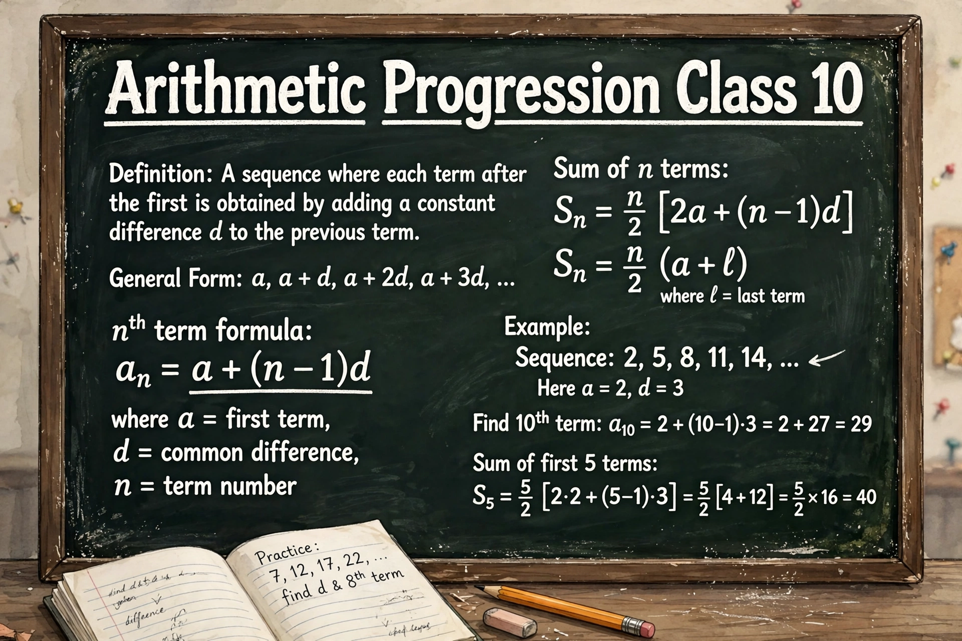 arithmetic progression class 10 notes formulas