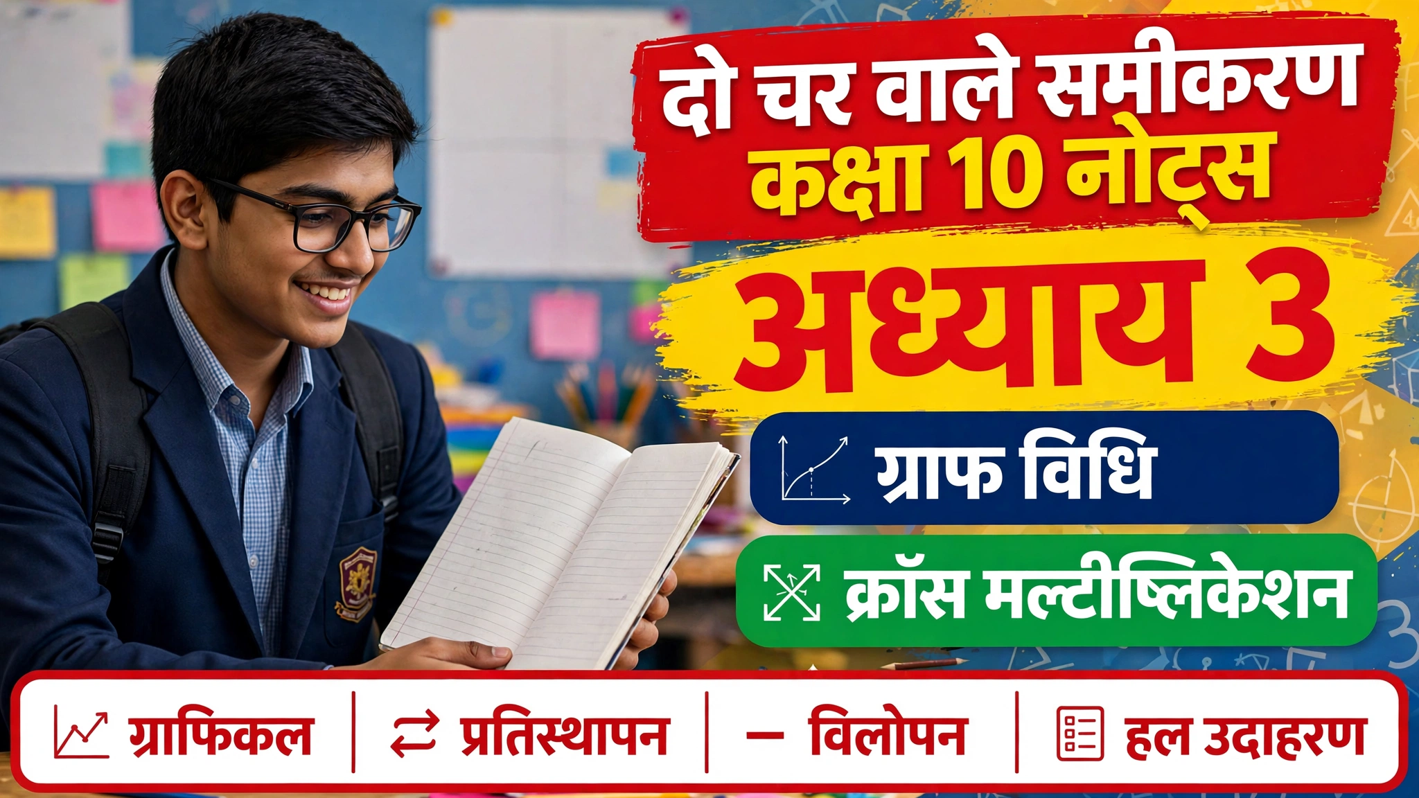 do char wale samikaran class 10 notes — Class 10 student with maths notebook