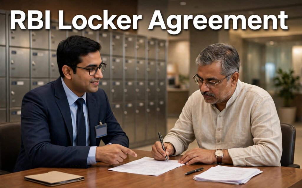 Bank officer explaining revised locker agreement to customer as per RBI guidelines