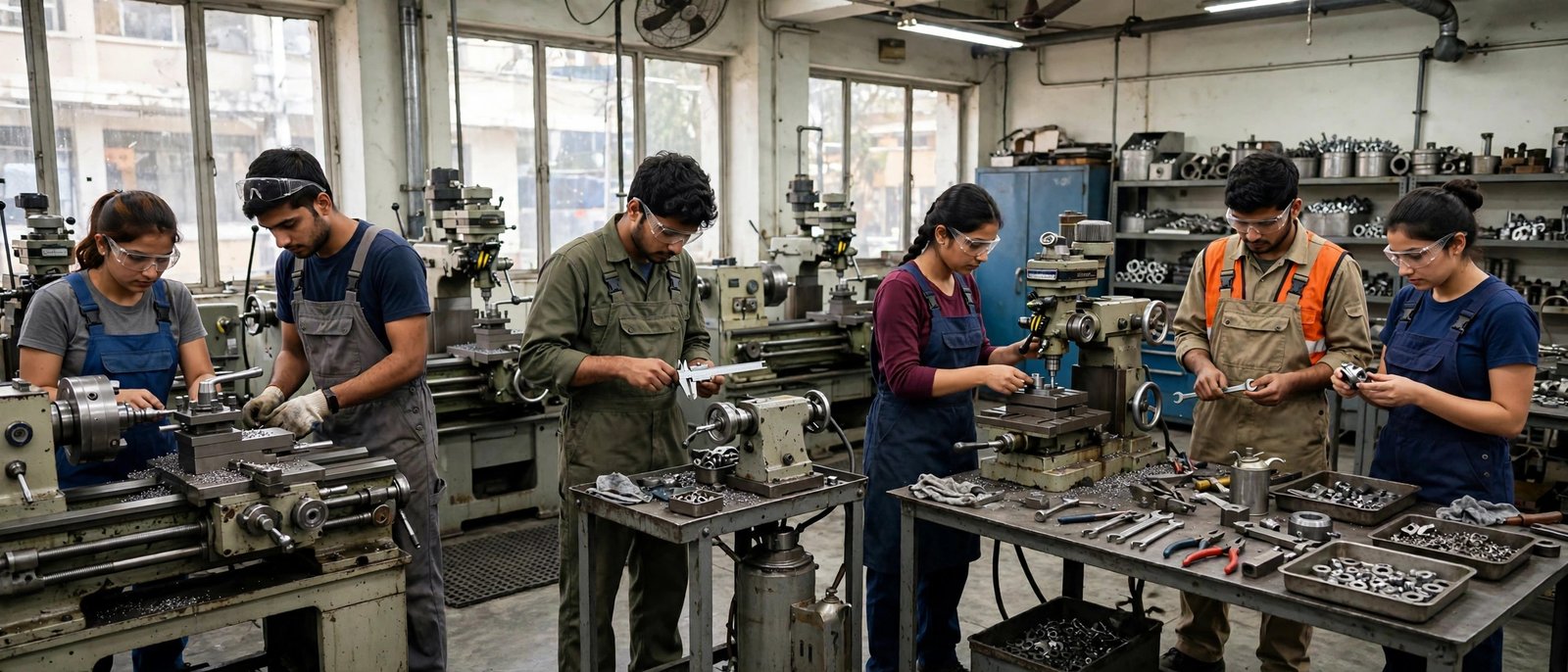 Polytechnic workshop mein practical training lete students