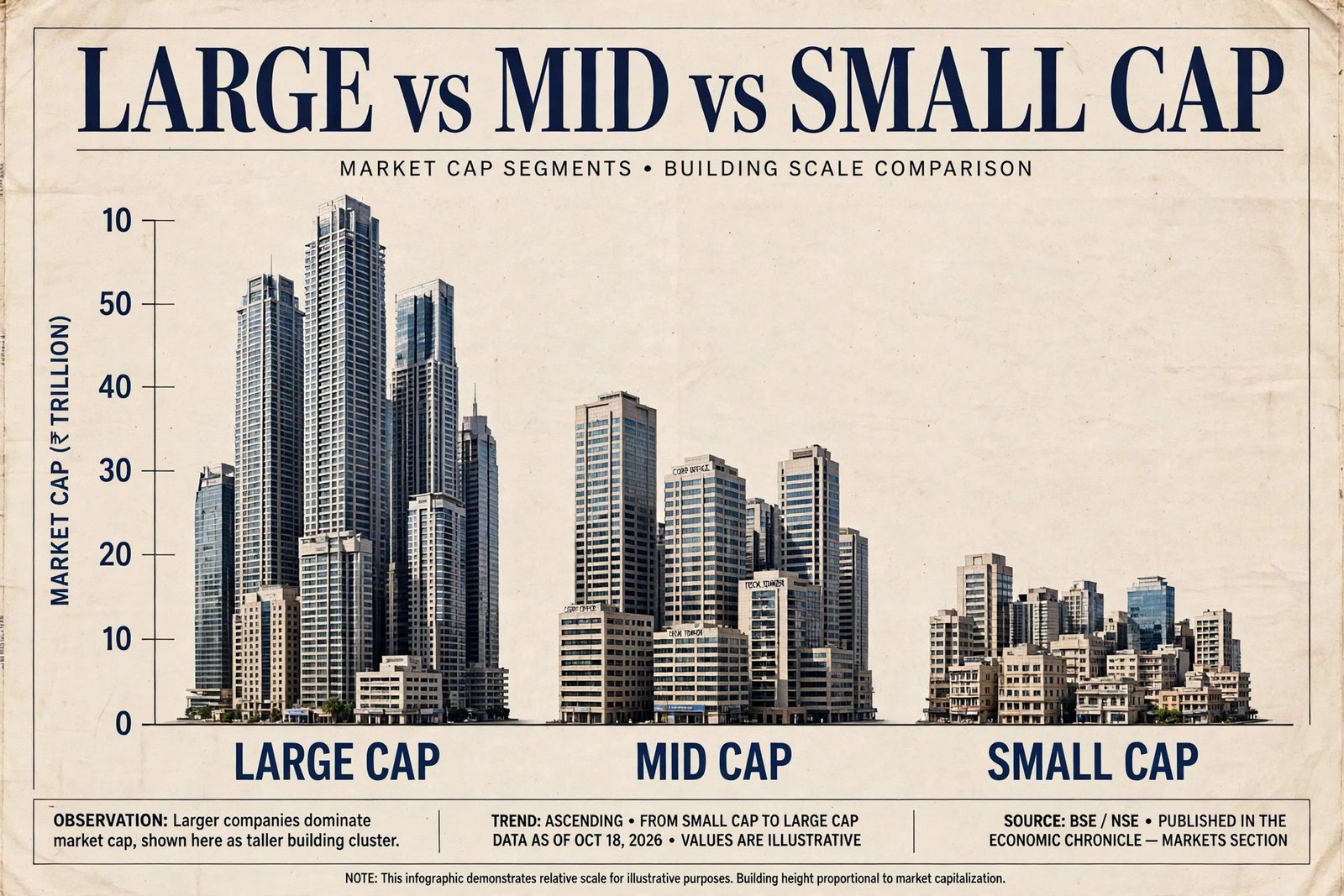 Largecap vs midcap vs smallcap — teen size ki companies ka market cap chart
