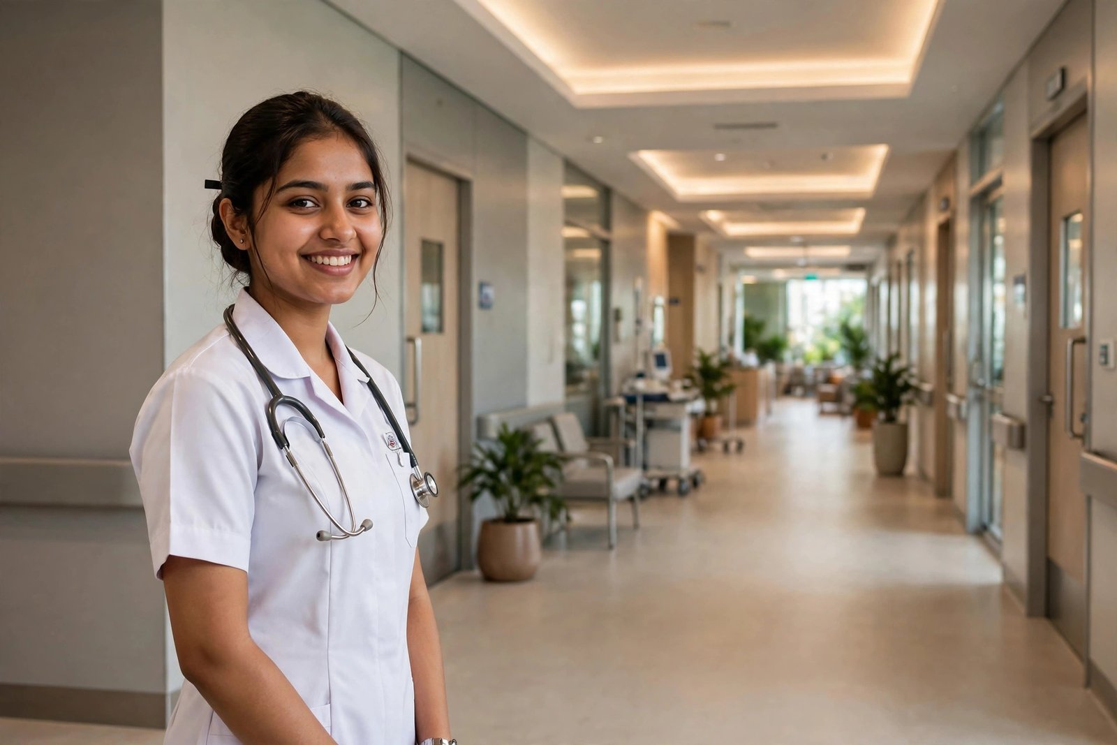BSc Nursing course details — hospital corridor mein Indian nurse