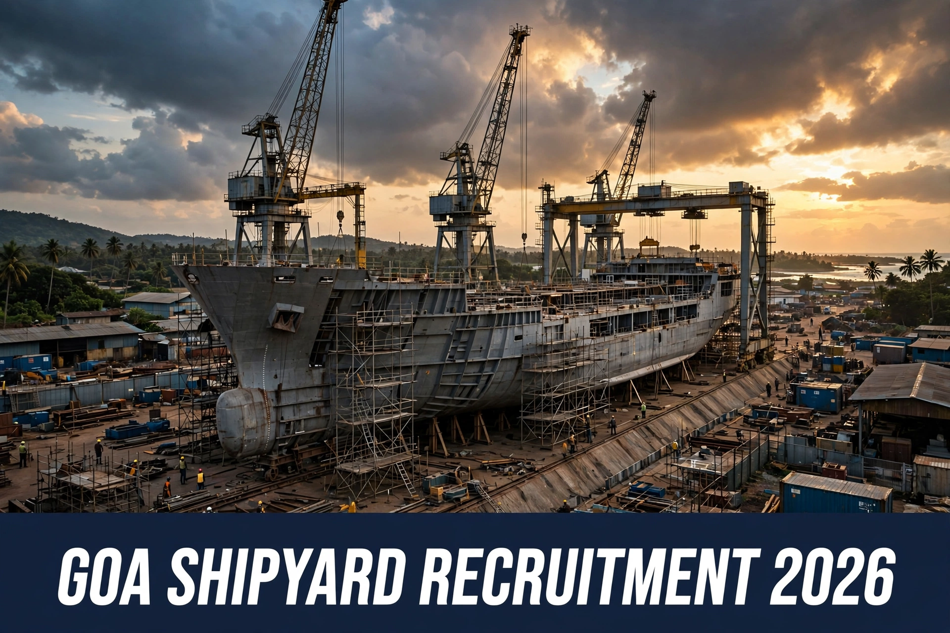 Goa Shipyard Recruitment 2026 — shipbuilding yard with executive posts announcement, Vasco-da-Gama