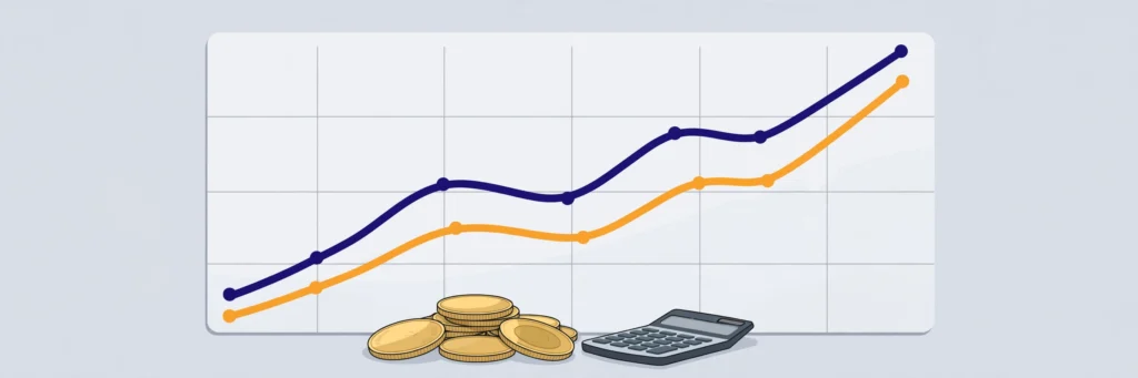 Rising interest rate concept illustration with rupee coins and calculator