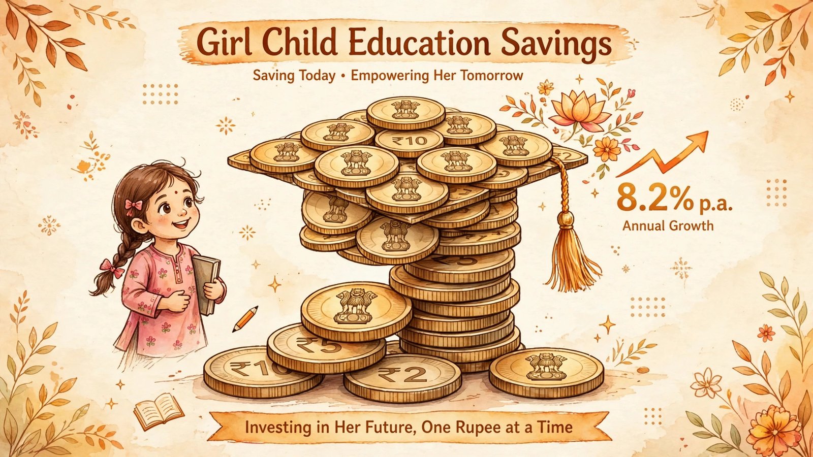 Sukanya Samriddhi Yojana me 8.2% byaaj se badhti bachat ka illustration